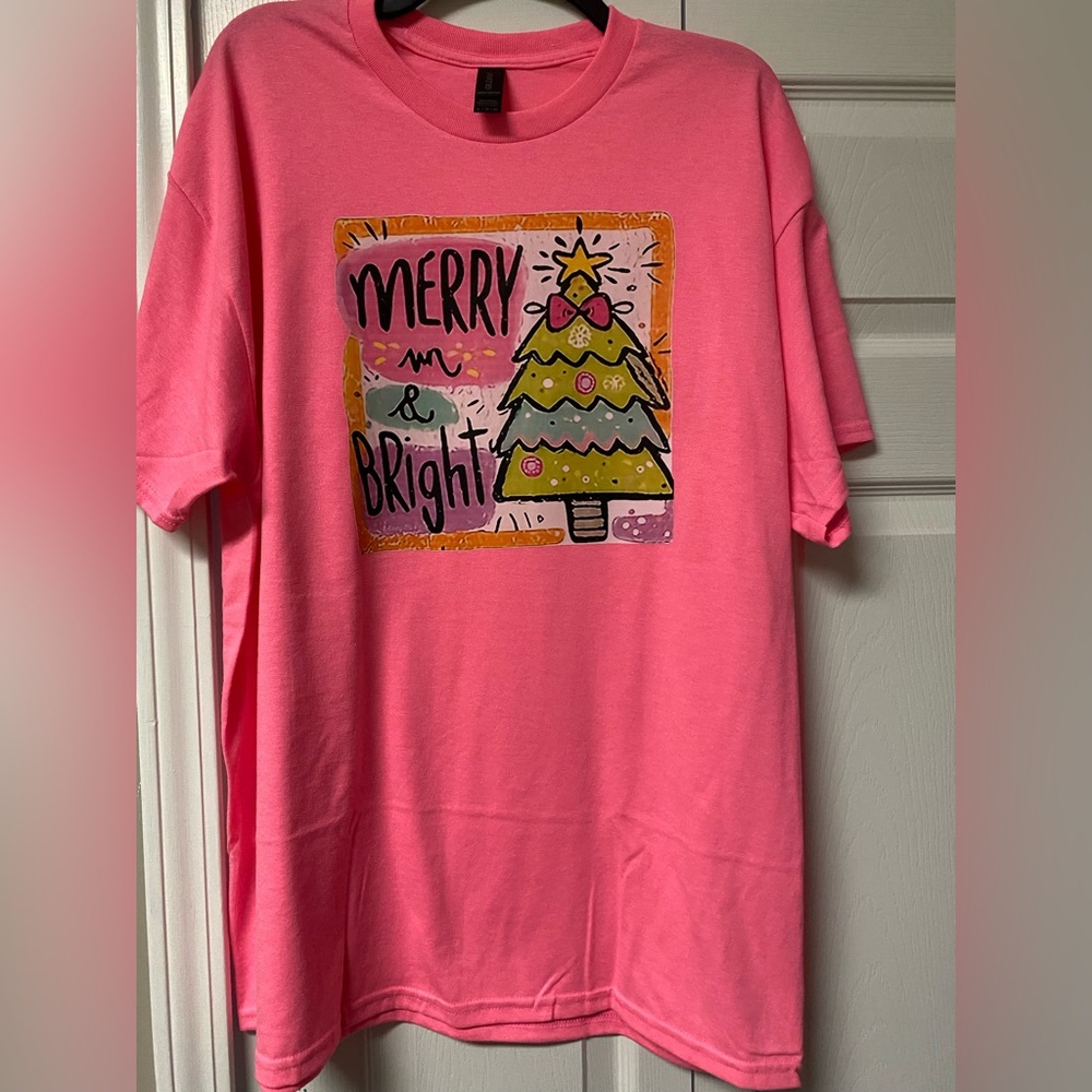 Christmas Pink Merry & Bright Womans T-Shirt